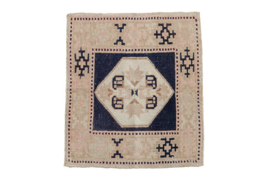 Vintage distressed Oushak square rug mat by Old New House®, 1.5x2 feet, featuring intricate patterns and a worn, antique look.