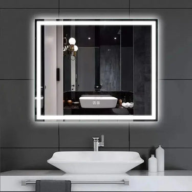 HAUSVITA 36 x 24 inch LED bathroom mirror with center glow, modern design, wall-mounted with illuminated edge for functional lighting