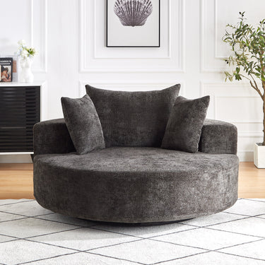 HouseOfZazla 55-inch chenille foam single swivel accent chair with plush upholstery and modern design.