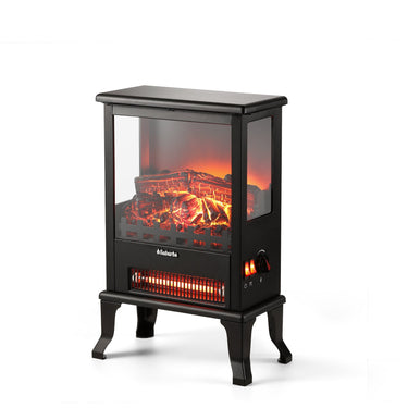 TURBRO Suburbs TS17Q electric fireplace stove heater with realistic flame effect and black metal finish, compact heating appliance.