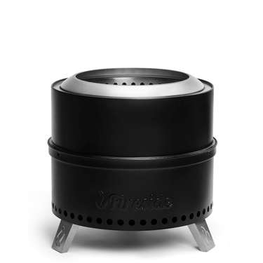 TURBRO Pluto R19-PG smokeless outdoor fire pit in painted black, showcasing its round design and sturdy metal construction.