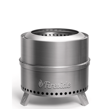 TURBRO Pluto R19-SS smokeless outdoor fire pit made of stainless steel with a modern design and open flame display.