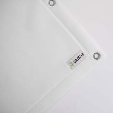 GolfBays Pro+ Impact Screen by GolfbaysUSA, showing a large, durable golf simulator impact screen with mesh surface for indoor golf practice.