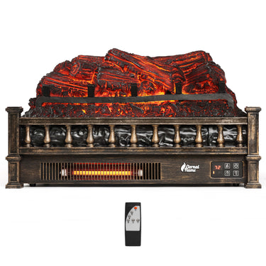 TURBRO Eternal Flame EF23-PB electric fireplace logs showing realistic wood grain and glowing ember effects in a cozy fireplace setting.