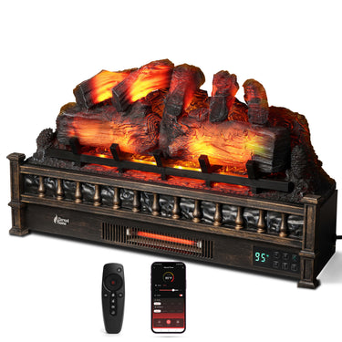 TURBRO Eternal Flame EF30-PB electric fireplace logs with realistic flame effect and glowing embers in a modern fireplace insert
