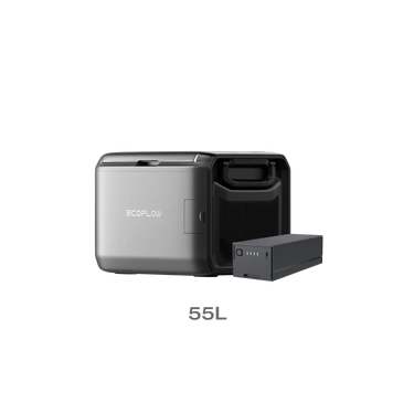 EcoFlow GLACIER Classic portable fridge freezer with plug-in battery by NOVANEST, 55L capacity, compact outdoor cooling solution.