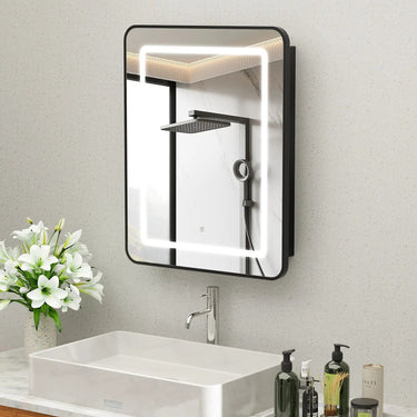 Hausvita small framed recessed LED bathroom medicine cabinet with built-in lighting, mirror front, and sleek design.