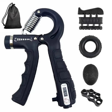 Adjustable hand grip strengthener by 24 Hour Sport, showing textured handles and adjustable tension for hand muscle training.