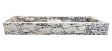Luvohome Calacatta Viola marble double bathroom sink, polished natural stone, rectangular wall-mounted design, 19x53x6 inches