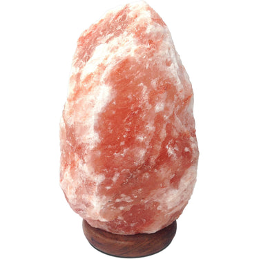 Large Himalayan Salt Lamp from Black Tai Salt Co., weighs 80-100 lbs, with a natural pink-orange glow and textured salt crystal surface.