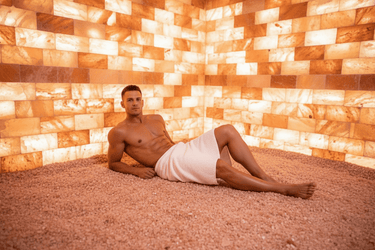 Himalayan Salt Fine flooring by Black Tai Salt Co., showcasing a textured pink salt surface for sauna or wellness spaces.