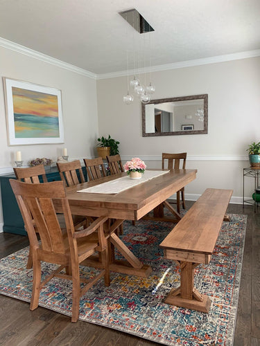 Wooden Whale Workshop Trestle X Bench showing sturdy wooden frame and X-shaped legs for versatile seating and workspace support.