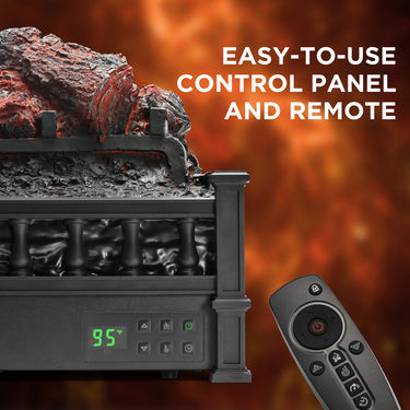 TURBRO Eternal Flame EF26-PB electric fireplace logs arranged inside a modern fireplace with glowing LED flames.