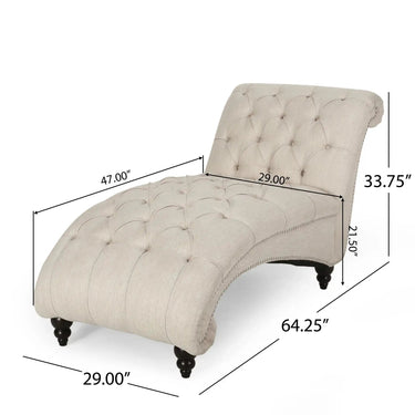 HouseOfZazla chaise lounge with button tufted diamond stitch, elegant upholstered chaise with plush cushioning and stylish design.