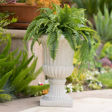 26.5-inch antique white Italian urn planter with classic design, ideal for decorative garden or patio displays.