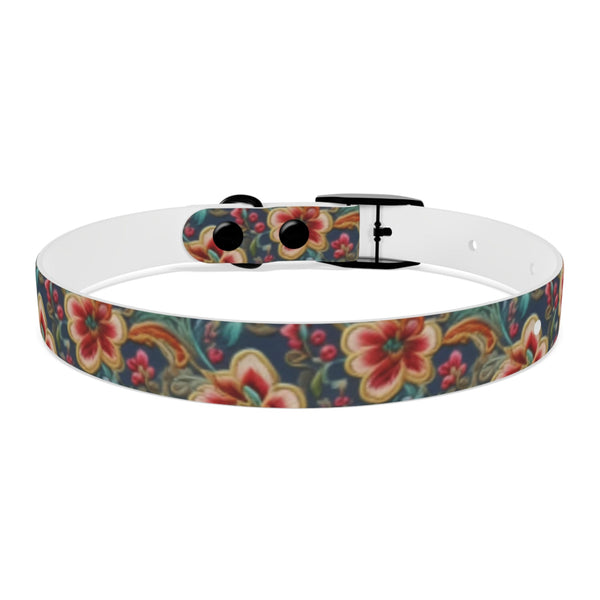 Crimson Blossoms on Teal Vintage Brocade Pattern - Pet Collar Pet Zen
