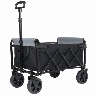 Outdoor wagon by HouseOfZazla featuring a foldable four-wheel trolley with a bench seat and dog leash attachment.