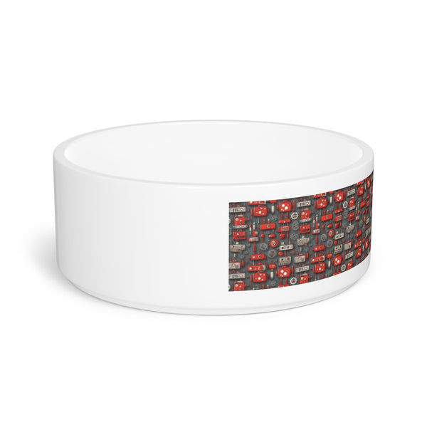 Crimson Cogs and Circuitry Pattern - Pet Bowl