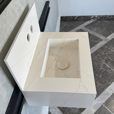 Custom Quartz Bathroom Sink – Handmade Quartz Vessel Sink, Integrated Quartz Countertop Sink, Modern Quartz Vanity Sink (QU-038)