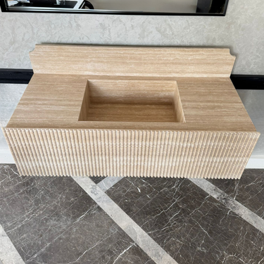 Marble Sink, Custom Travertine Sink, Handmade Beige Travertine Sink, Vein Cut Marble Vanity Top Sink, Marble Bathroom Sink, Vessel Sink (TR-124)