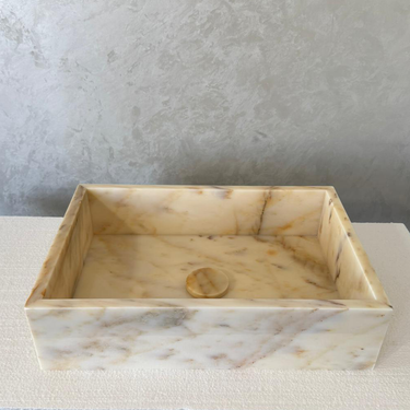 Custom Calacatta Gold Marble Sink – Handmade Natural Stone Bathroom Basin, Luxury Goldish Marble Vanity Top, Countertop and Sink (NS-084)