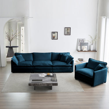 Blue chenille 2-piece upholstered sectional sofa set by HouseOfZazla, showcasing plush cushions and contemporary design.