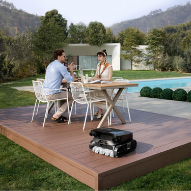 Beatbot AquaSense 2 Ultra robotic pool cleaner in action, showcasing its sleek design and cleaning brushes for pool maintenance.