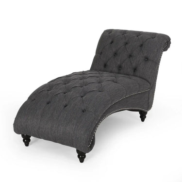 HouseOfZazla chaise lounge with button tufted diamond stitch, showcasing plush upholstery and elegant curved design.