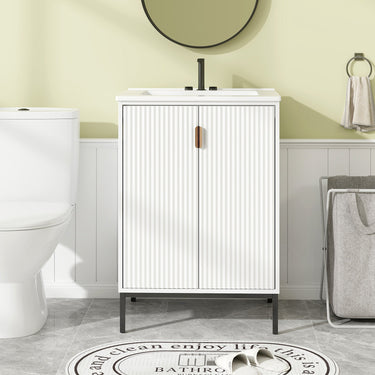 24 Inch Bathroom Vanity with Sink Combo and Adjustable Shelf-White