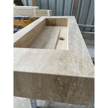 HANDCRAFTED CUSTOM TRAVERTINE TROUGH SINK (TR-061)