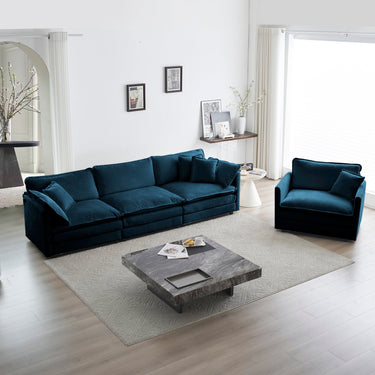 Blue chenille upholstered 2-piece sectional sofa set by HouseOfZazla, featuring plush cushions and modern design.
