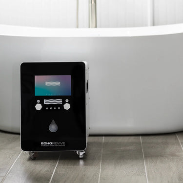Echo Water Revive Hydrogen Bath Water Machine demonstrating sleek design and control panel for hydrogen infusion.