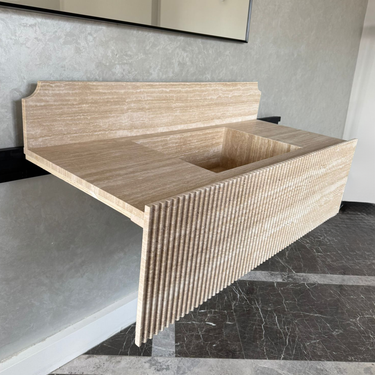 Marble Sink, Custom Travertine Sink, Handmade Beige Travertine Sink, Vein Cut Marble Vanity Top Sink, Marble Bathroom Sink, Vessel Sink (TR-124)