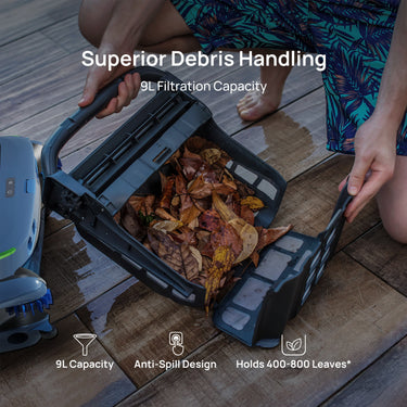 Beatbot iSkim Ultra robotic pool skimmer robot floating on water, designed for efficient debris removal in swimming pools.