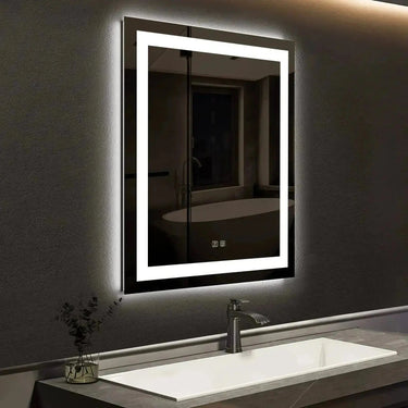 HausVITA 36 x 24 inch center glow LED bathroom mirror showing sleek rectangular design with illuminated edges.