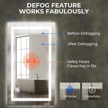 HAUSVITA 20 x 28 inch LED bathroom mirror with center glow, sleek design, and illuminated edges for modern bathroom decor