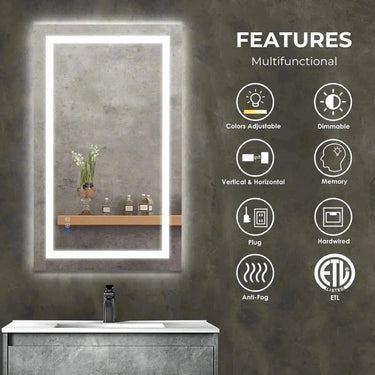 HAUSVITA Compact Center Glow LED Bathroom Mirror, 36x28 inches, with integrated LED lighting and sleek modern design.