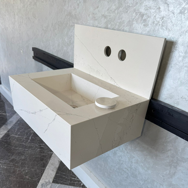 Custom Quartz Bathroom Sink – Handmade Quartz Vessel Sink, Integrated Quartz Countertop Sink, Modern Quartz Vanity Sink (QU-038)