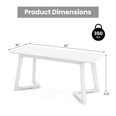 42 Inch Modern Entryway Bench Long Dining Bench with Rubber Wood Legs-White