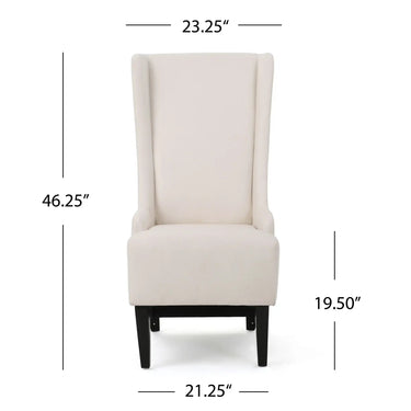 Set of two HouseOfZazla upholstered dining chairs with high backs and birch wood legs, shown from a front view.