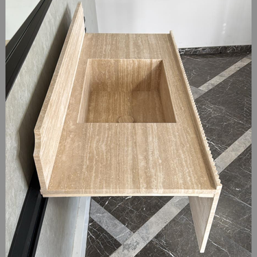 Marble Sink, Custom Travertine Sink, Handmade Beige Travertine Sink, Vein Cut Marble Vanity Top Sink, Marble Bathroom Sink, Vessel Sink (TR-124)