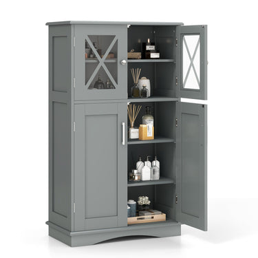 4 Doors Freeestanding Bathroom Floor Cabinet with Adjustable Shelves-Gray