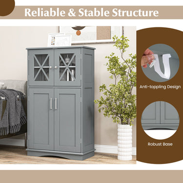 4 Doors Freeestanding Bathroom Floor Cabinet with Adjustable Shelves-Gray