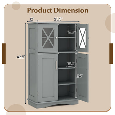 4 Doors Freeestanding Bathroom Floor Cabinet with Adjustable Shelves-Gray