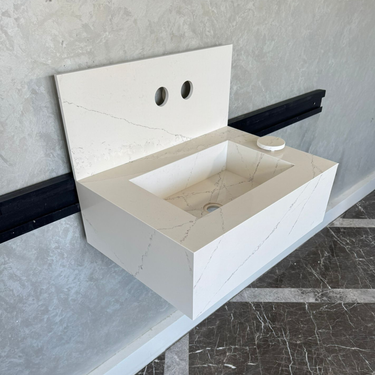 Custom Quartz Bathroom Sink – Handmade Quartz Vessel Sink, Integrated Quartz Countertop Sink, Modern Quartz Vanity Sink (QU-038)