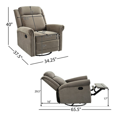 HouseOfZazla 360-degree swivel rocking recliner with adjustable backrest, showcasing plush upholstery and ergonomic design.