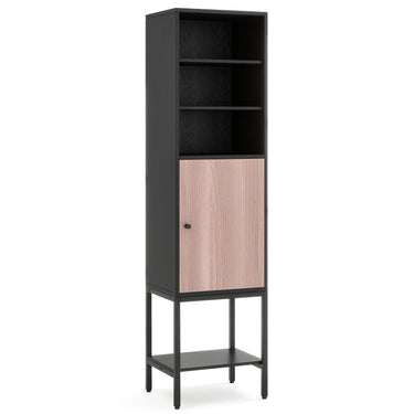 57 Inch Bathroom Tall Cabinet with 1 Door and 4 Shelves Narrow Storage Unit-Black