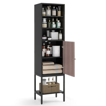 57 Inch Bathroom Tall Cabinet with 1 Door and 4 Shelves Narrow Storage Unit-Black