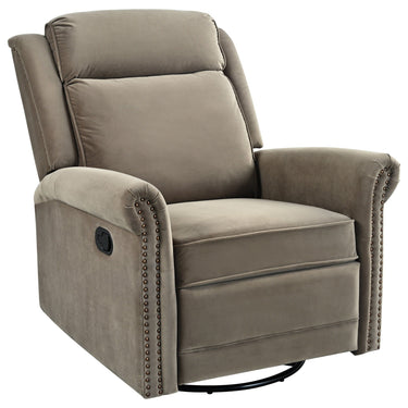 HouseOfZazla 360-degree swivel manual rocking recliner with adjustable backrest, featuring cushioned seat and armrests for comfort.