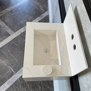 Custom Quartz Bathroom Sink – Handmade Quartz Vessel Sink, Integrated Quartz Countertop Sink, Modern Quartz Vanity Sink (QU-038)